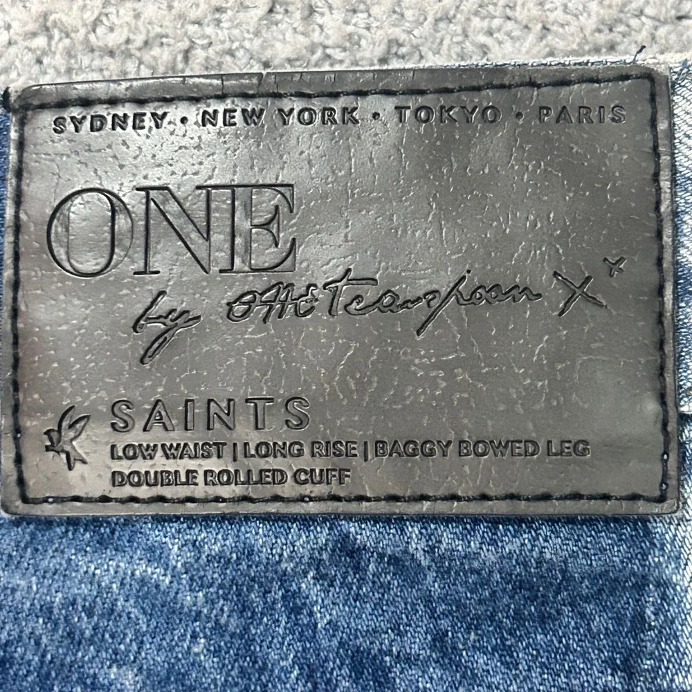One x OneTeaspoon Denim Shorts Saints 25 Blue Distressed Two-Tone Raw Hem Grunge